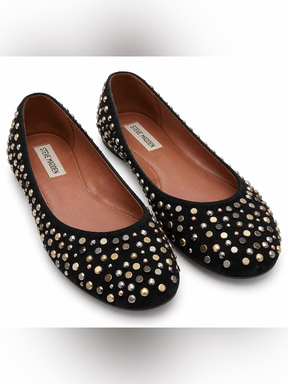 Steve Madden Kenda Black Mixed Metal Studded Ballet Flats Size 8.5